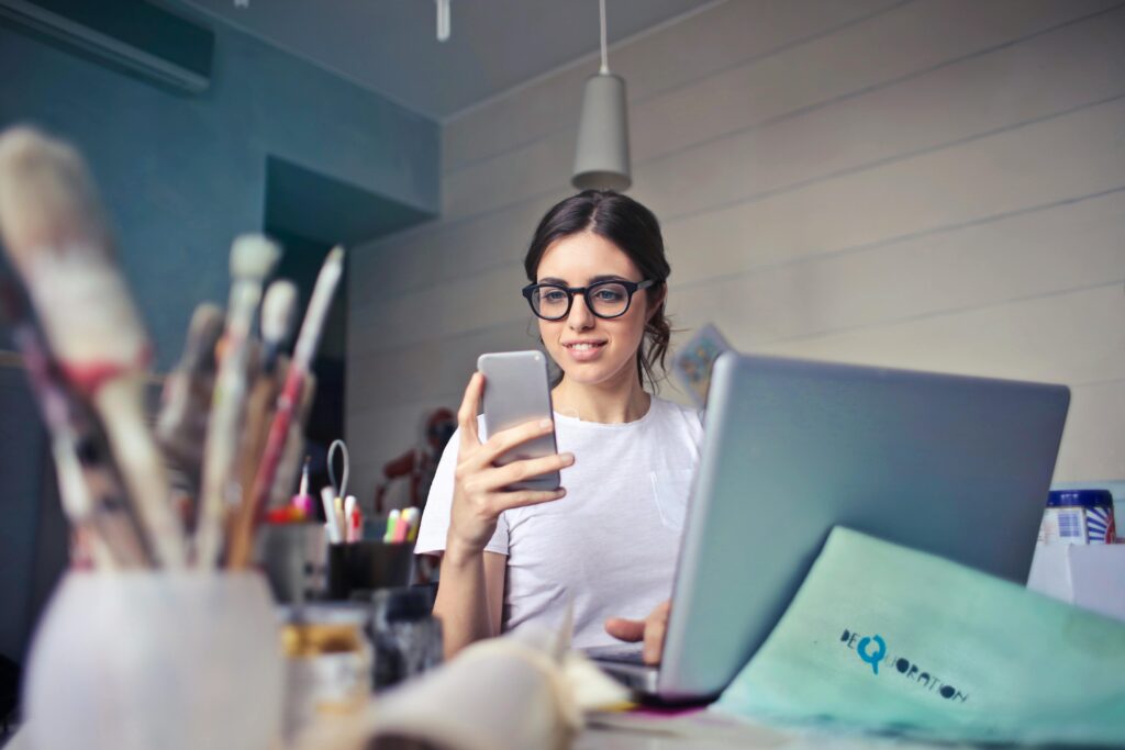 Virtual Assistant working on her phone